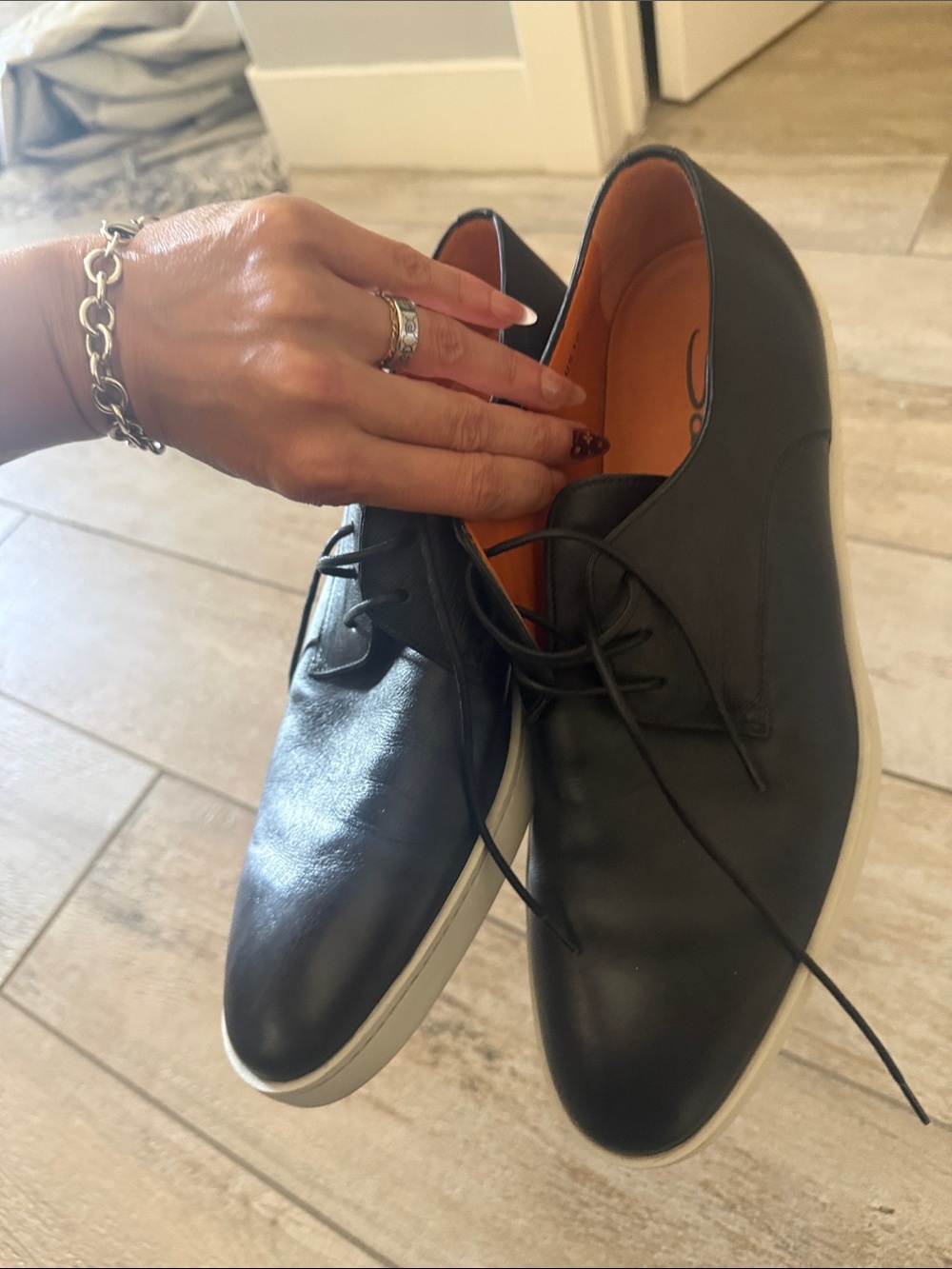 Santoni Men’s Black Leather Lace-Up Sneaker Derby Size 10 EUC - Picture 12 of 12